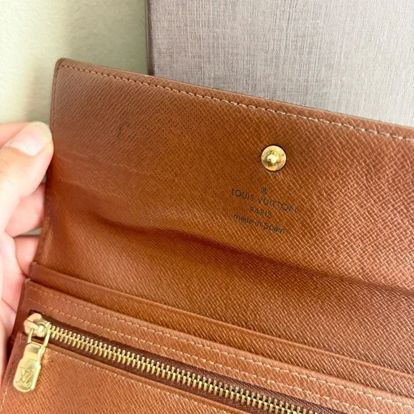 Louis Vuitton Monogram Trifold Wallet Brown Leather Snap Authentic - Picture 8 of 16